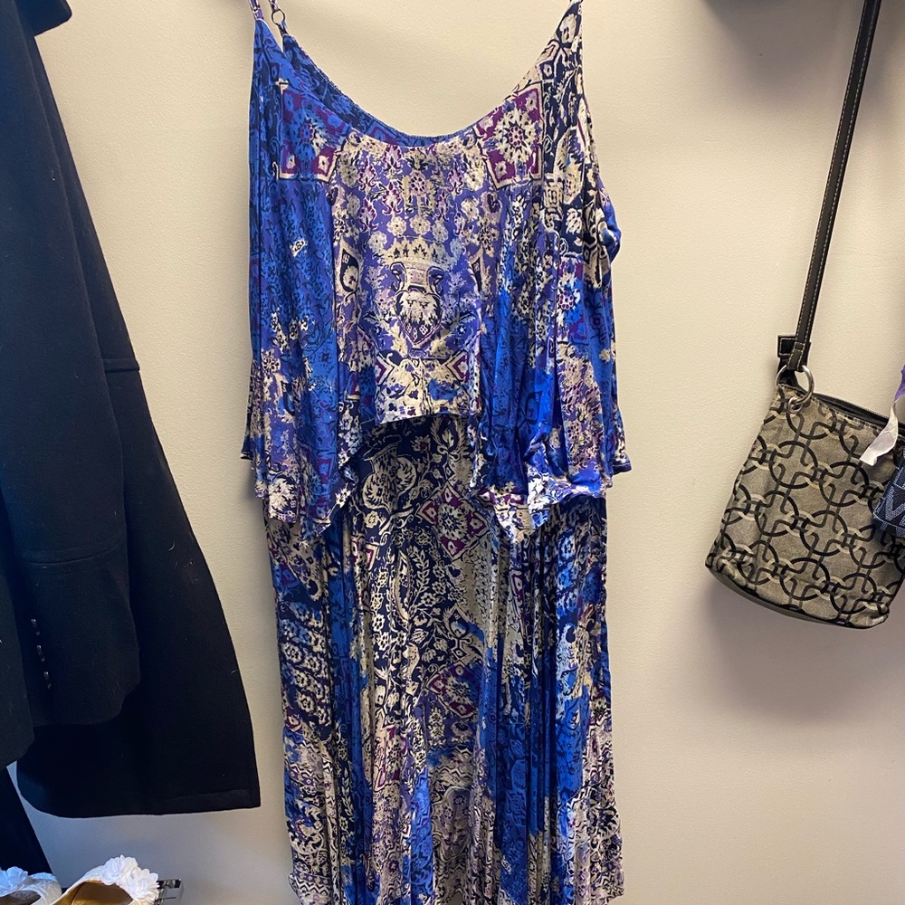 Blue purple and white asymmetrical dress